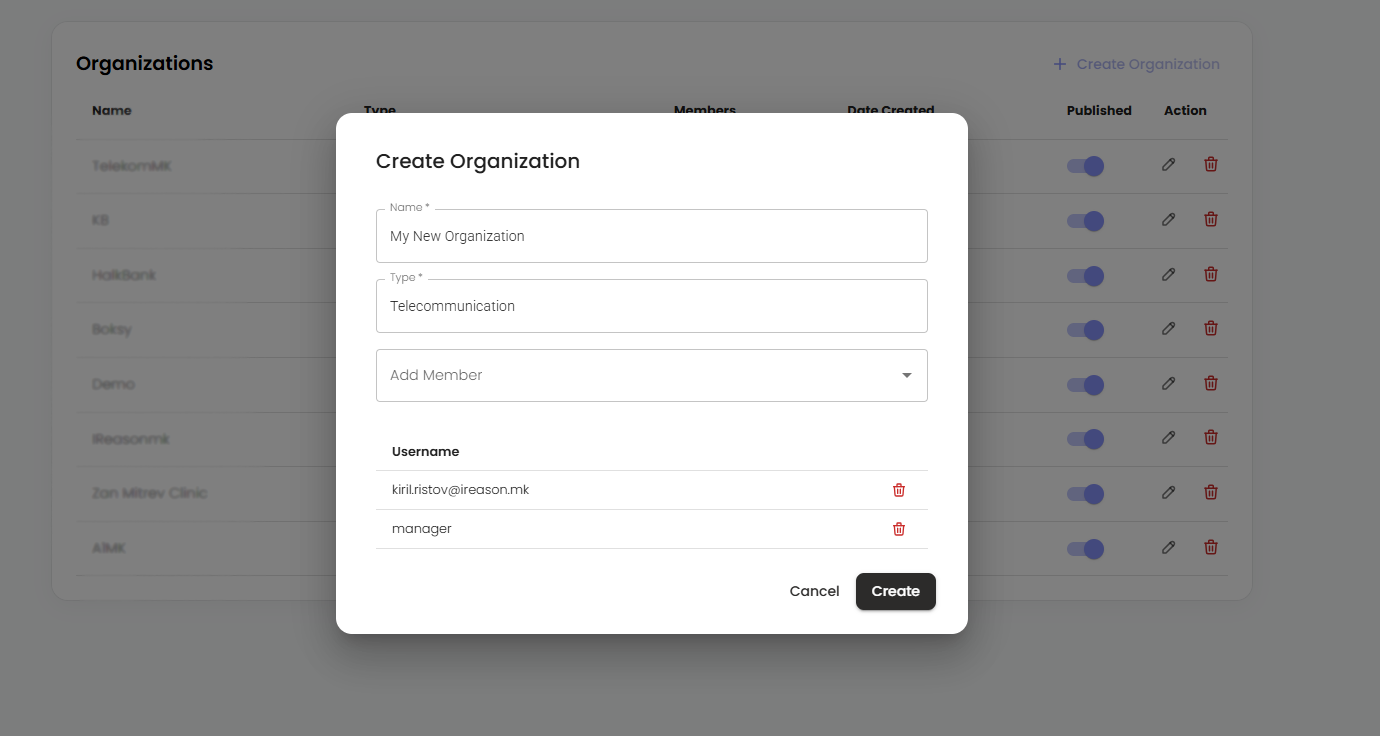 Figure 1 — Create Organization dialog
