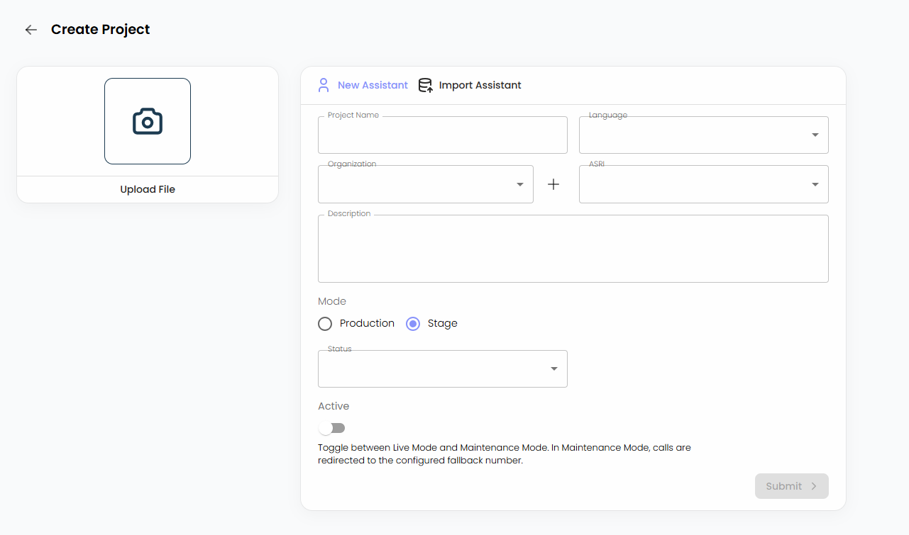 Figure 2 — Create new VoiceBot Project dialog